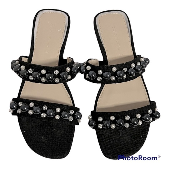 Zara Pearl Slide On Sandals Size 37 - Picture 2 of 8